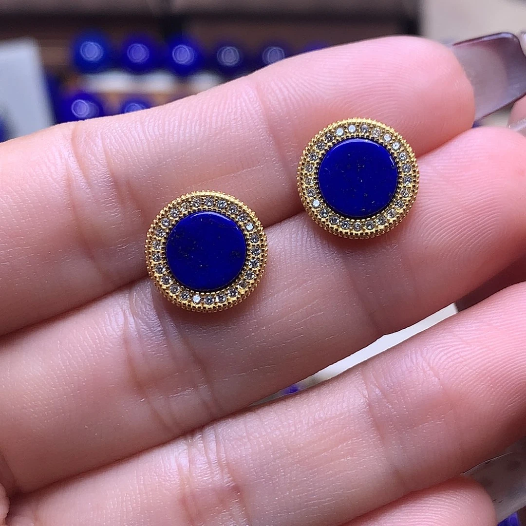 青金石银S925镶嵌耳饰