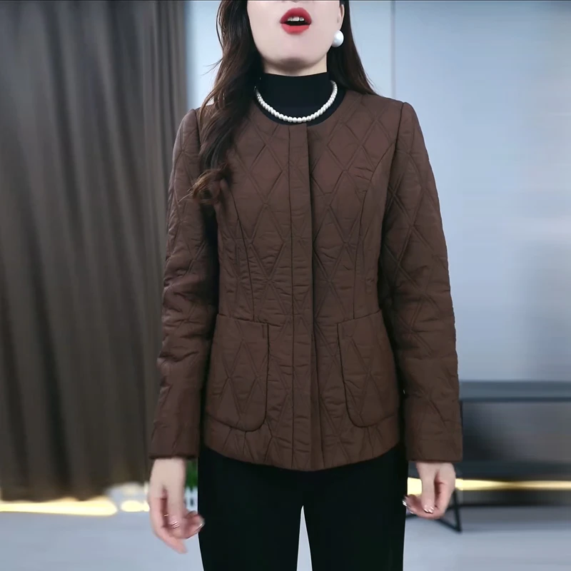 时尚休闲短款小棉袄女2025秋冬新款中年妈妈气质显瘦百搭棉服外套