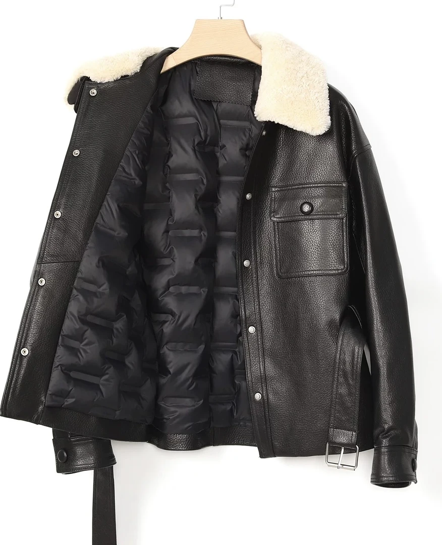 皮衣系列」白鹅绒加厚衣外套女冬季韩版毛领保暖显瘦休闲百搭夹克