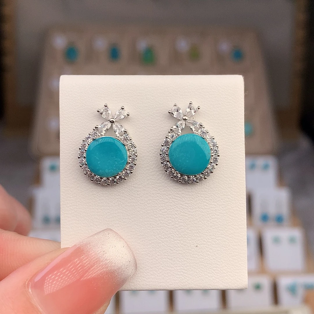 银S925镶嵌绿松石耳饰