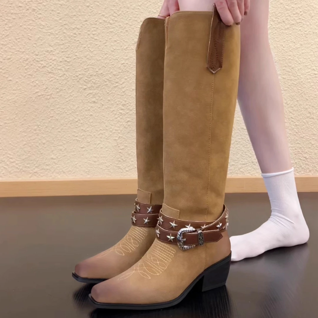 Pokoy-5.5cm复古不过膝女高筒靴秋冬季骑士靴显瘦百搭
