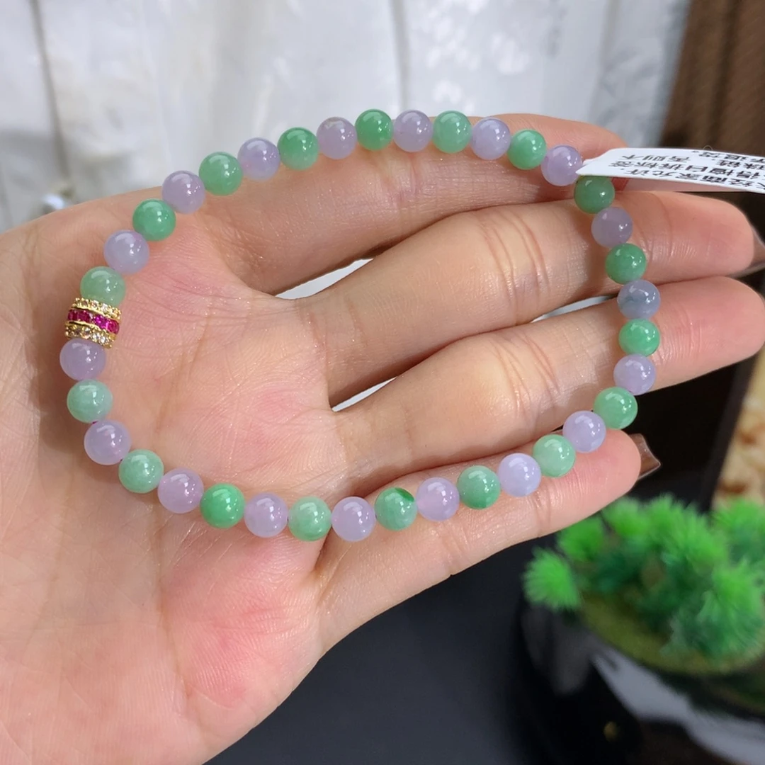 未镶嵌手串翡翠卡5细润紫绿手串