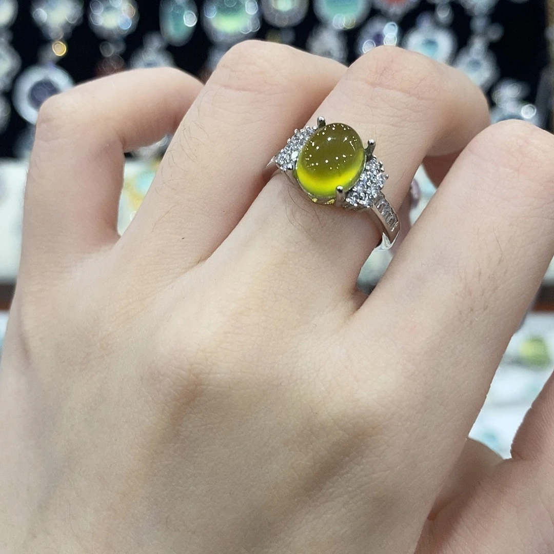 蛇纹石玉银S925镶嵌戒指