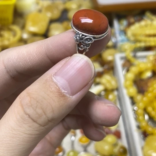 南红玛瑙银S925镶嵌戒指戒指