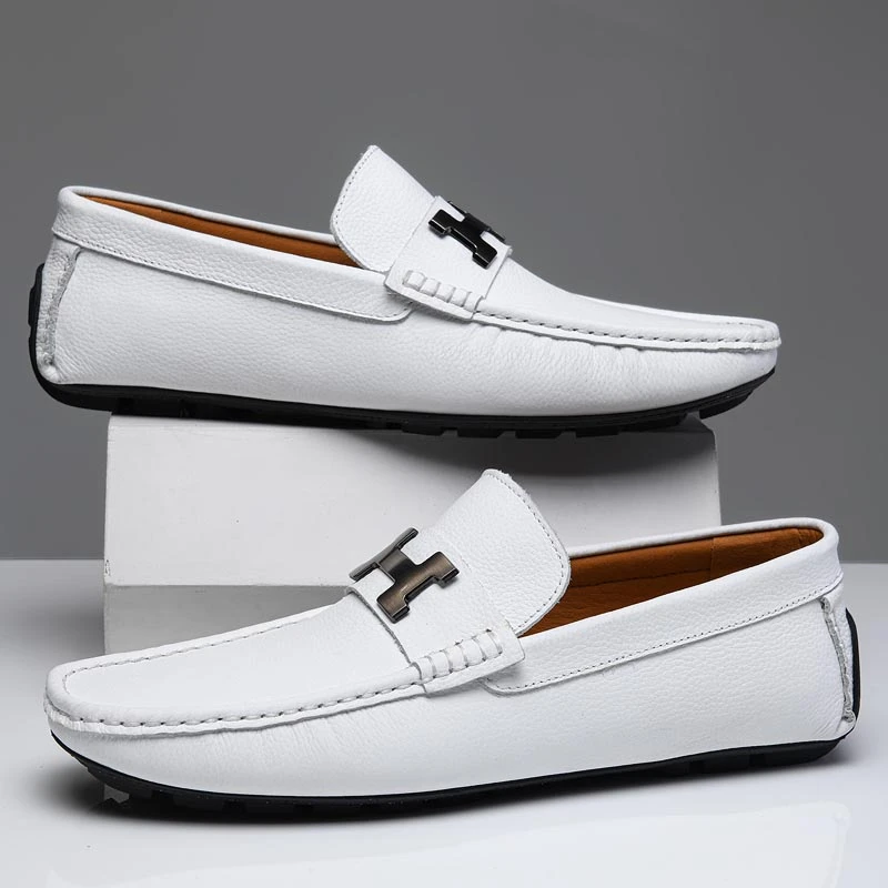 夏季新款豆豆鞋男一脚蹬懒人鞋商务休闲百搭软皮软底透气青年男鞋