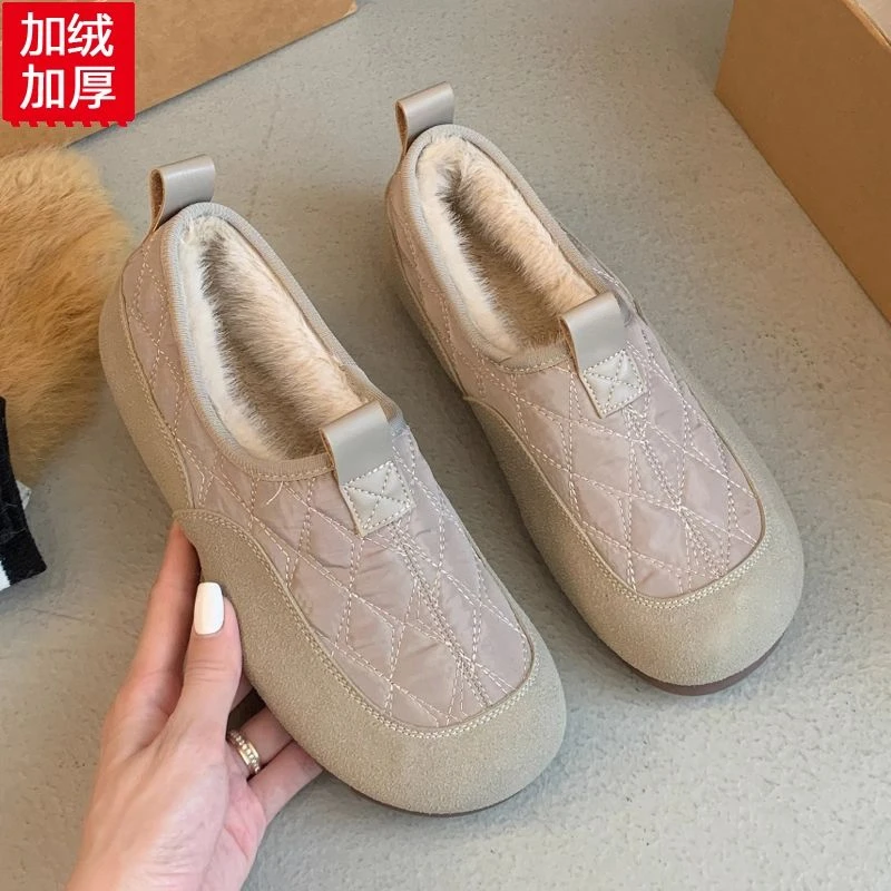 冬季正宗老北京棉鞋女牛筋底加绒布鞋防水防滑一脚蹬中老年妈妈鞋