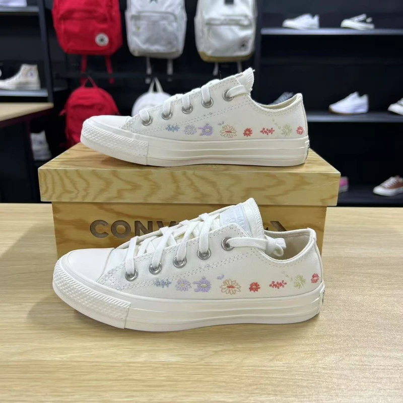 CONVERSE/匡威新款1970SAllStar米白色刺绣花卉低帮帆布鞋A01595C