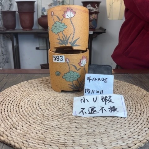 紫砂花盆微瑕柴烧收获直筒两只593