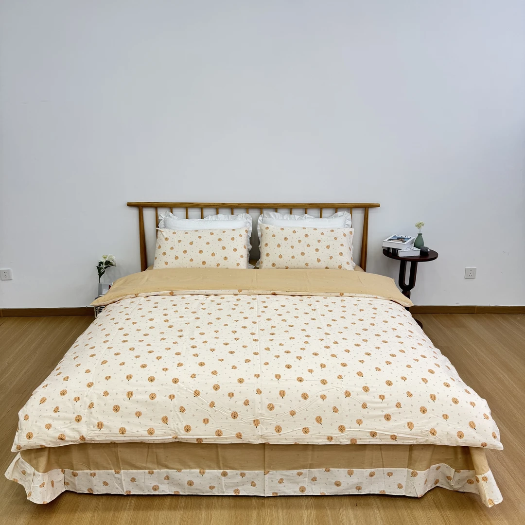 【心心南瓜】纯棉精梳棉小清新斜纹 床裙款 印花四件套 套件