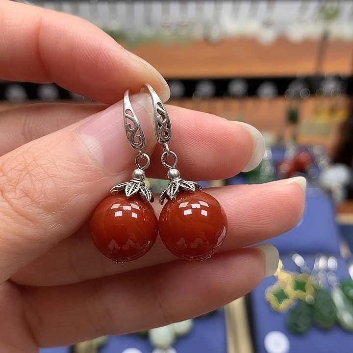 玛瑙/玉髓银S925镶嵌耳环12左右