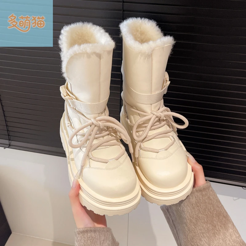 厚底雪地靴女2025新款秋冬加绒加厚东北大棉鞋防水防滑马丁短靴子