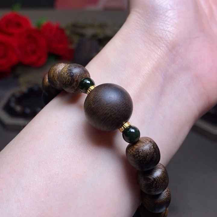沉香手串越南芽庄白棋楠瘤疤1.0+芽庄绿棋瘤疤单珠配饰