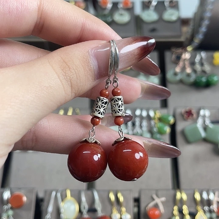 玛瑙/玉髓银S925镶嵌耳饰14左右