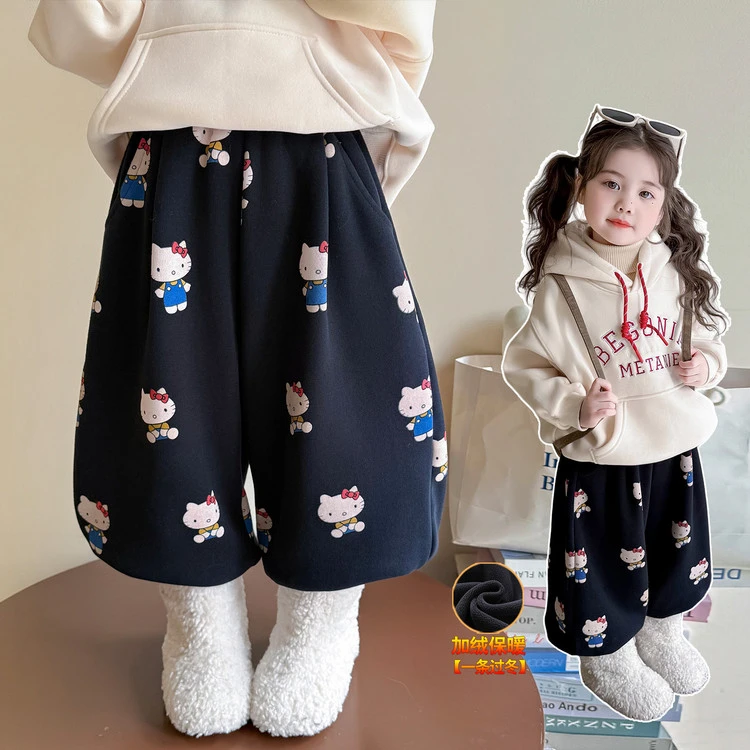 【一体绒】儿童洋气加绒裤子2025冬季新款卡通印花灯笼裤外穿卫裤