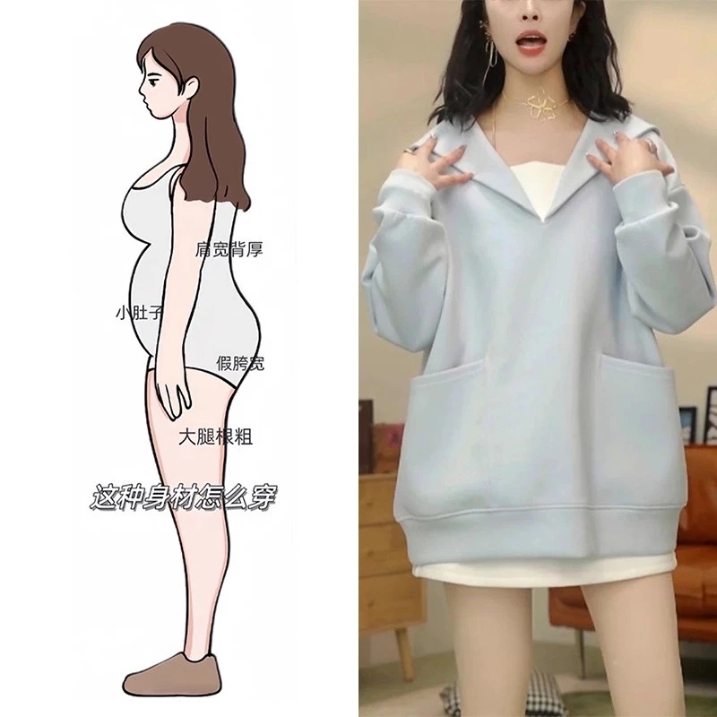 秋装新款设计感减龄宽松版大口袋时尚长袖休闲百搭连帽假两件卫衣