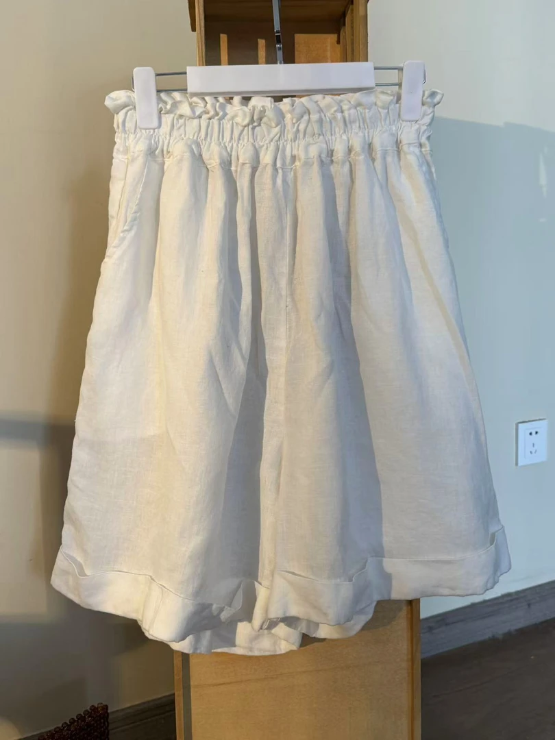 【云目悠悠】春夏新款时尚女士花边腰头白色短裤-2025598