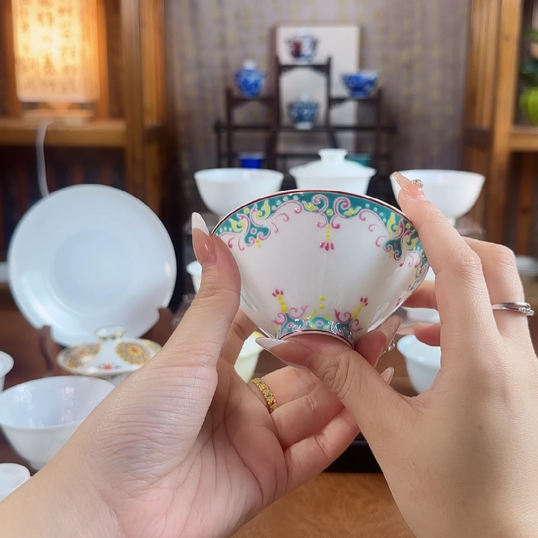 山月闲高温超薄胎墨古彩主人杯