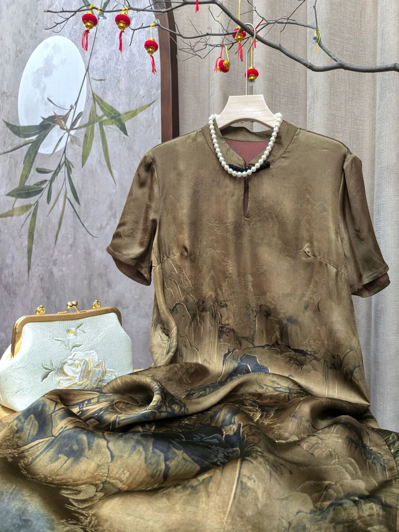 俊山-高端连衣裙2025新款夏季复古气质时尚国风中长裙