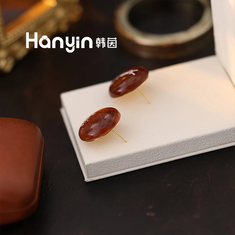 铜合金仿水晶耳饰 925银针 25mm高定美拉德圆饼杨树林耳钉AAA