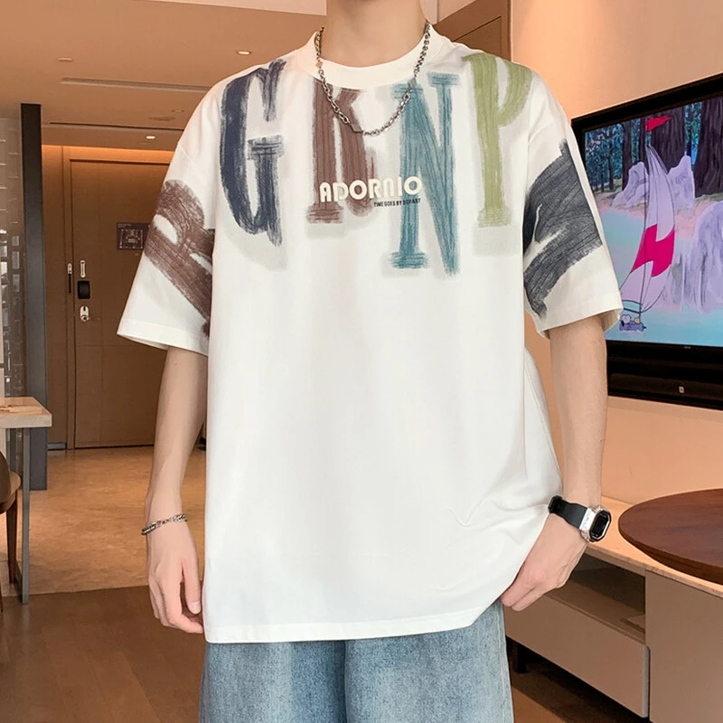 2025夏季爆款青少年t恤男潮牌设计感印花短袖半截袖休闲半袖百搭