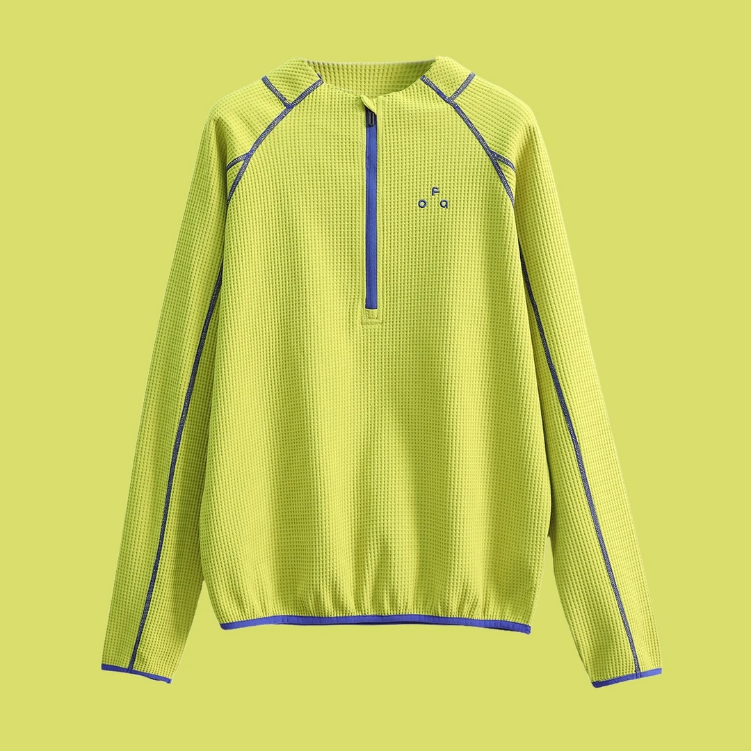 云感轻柔四面弹华夫格立领半拉链户外机能男女通用长袖速干T恤