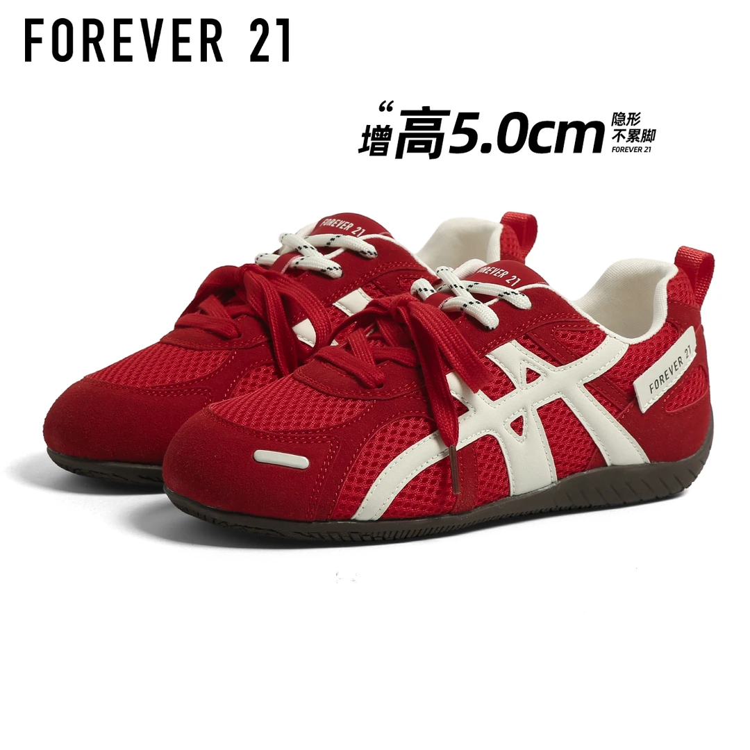 F21新款网面内增高透气复古德训鞋秋季时尚休闲鞋通勤低帮女鞋