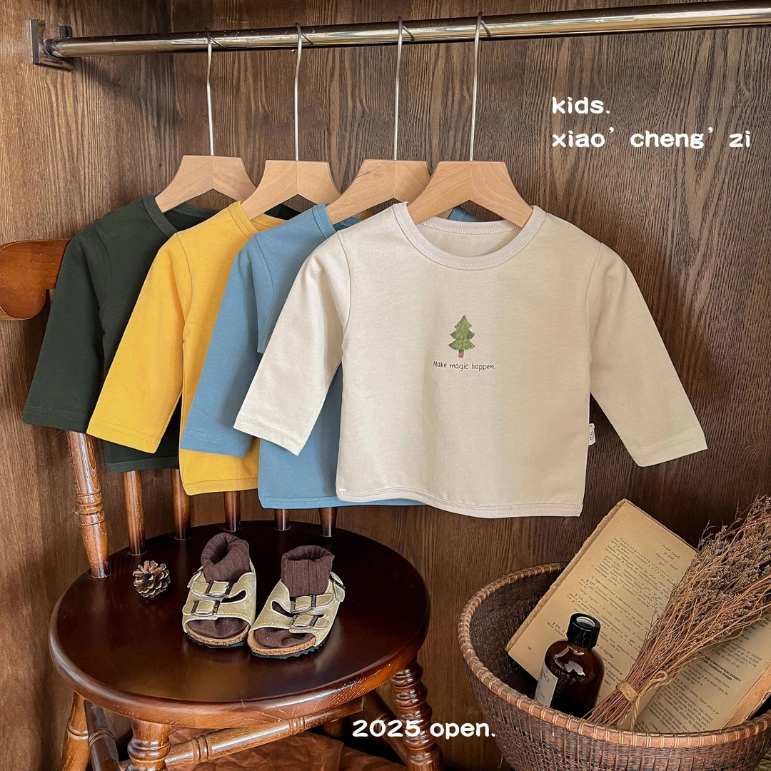 T25C09百搭新款T恤长袖纯色儿童男宝女宝儿童长袖圆领春秋韩版
