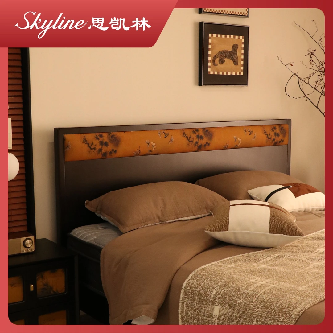 思凯林【月影】中古复古实木橡木床新中式设计1.8米双人床客厅家用