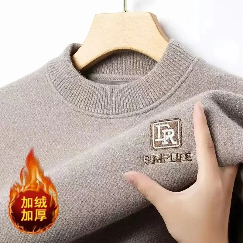 新款加绒加厚秋冬男士休闲一体绒保暖半高领防水貂绒打底衫毛衣男