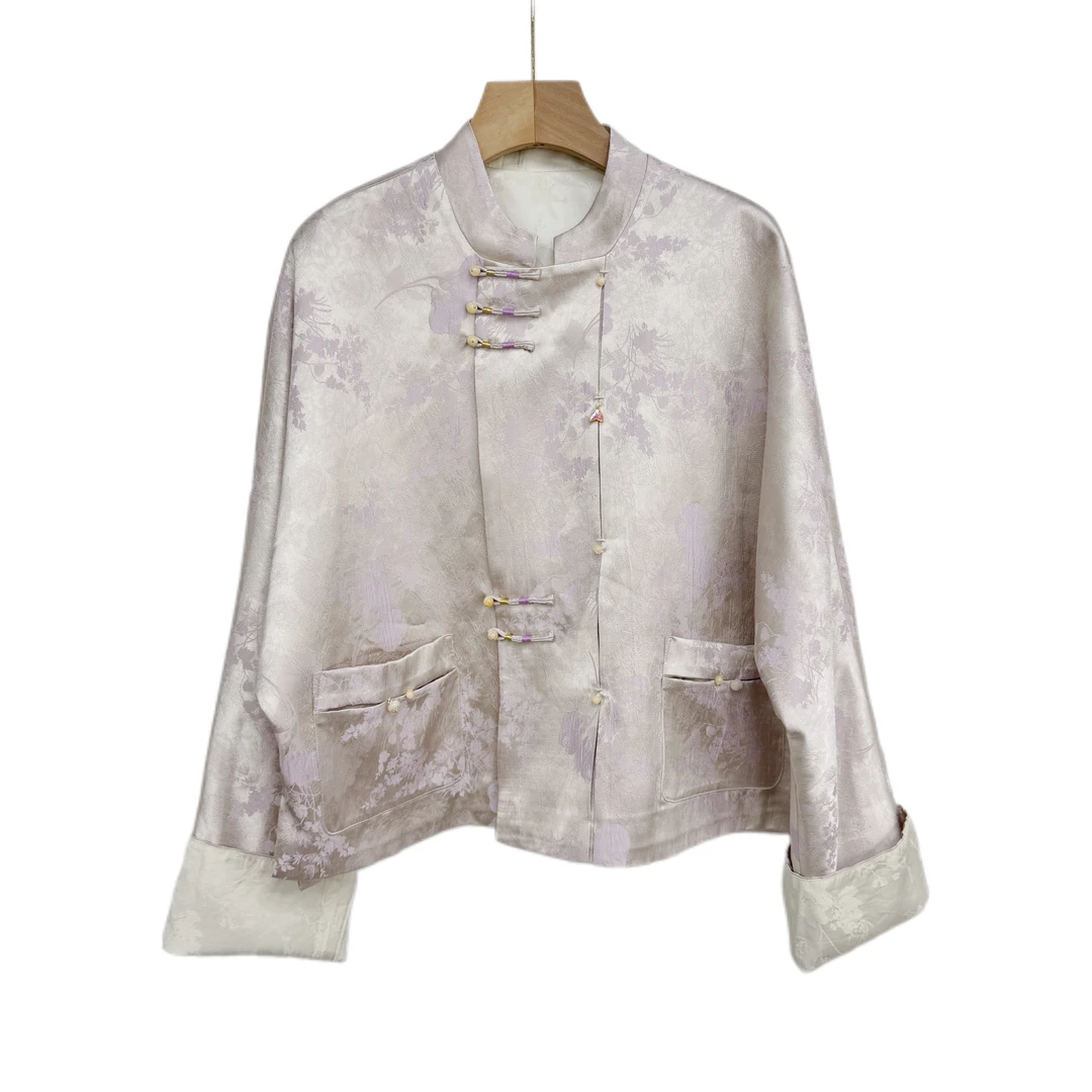 25春新中式国风轻奢缎面立领中国风宽松外套日常欧若风女装外套