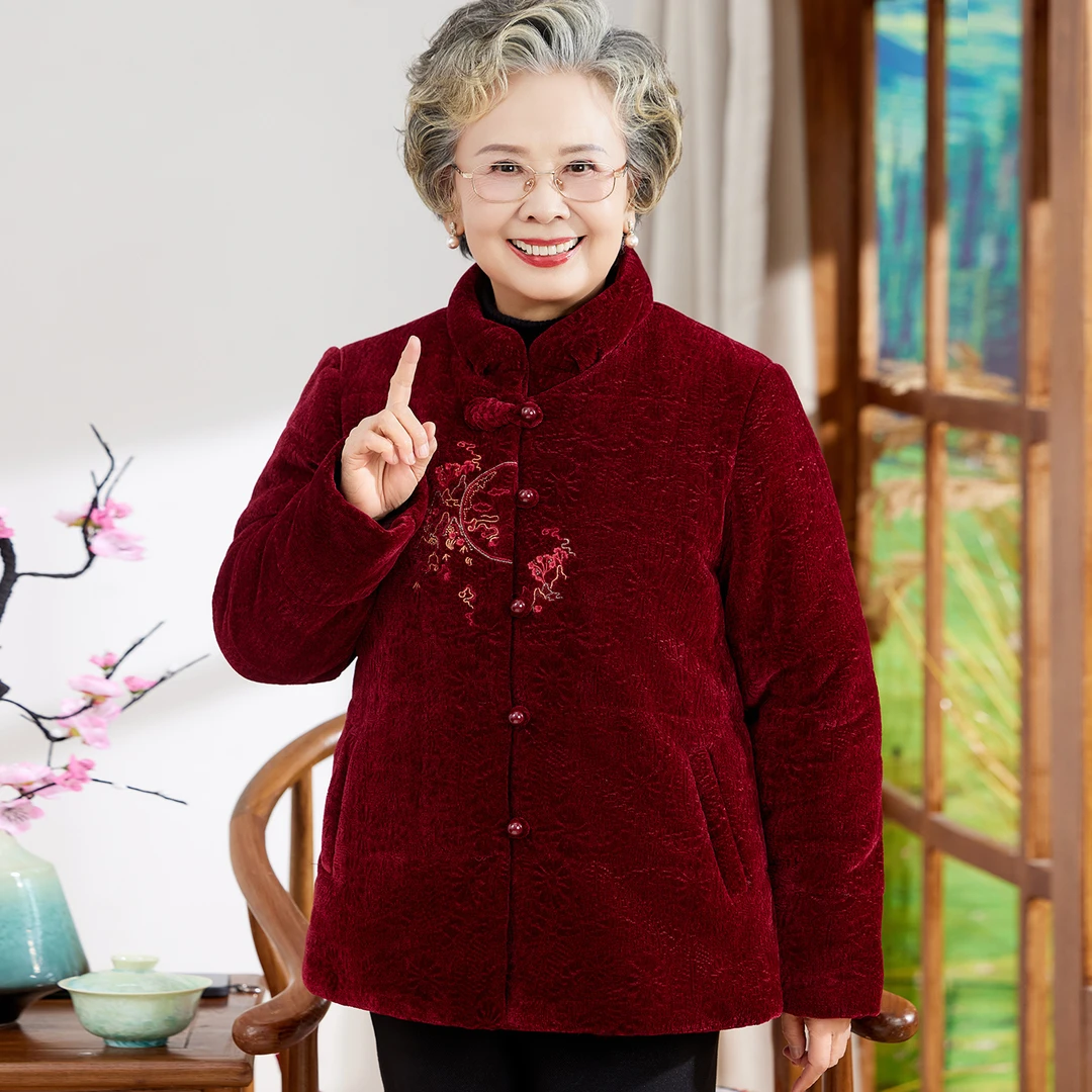 婚礼奶奶冬装加绒加厚棉服唐装老年人妈妈加厚保暖喜庆棉衣老太太