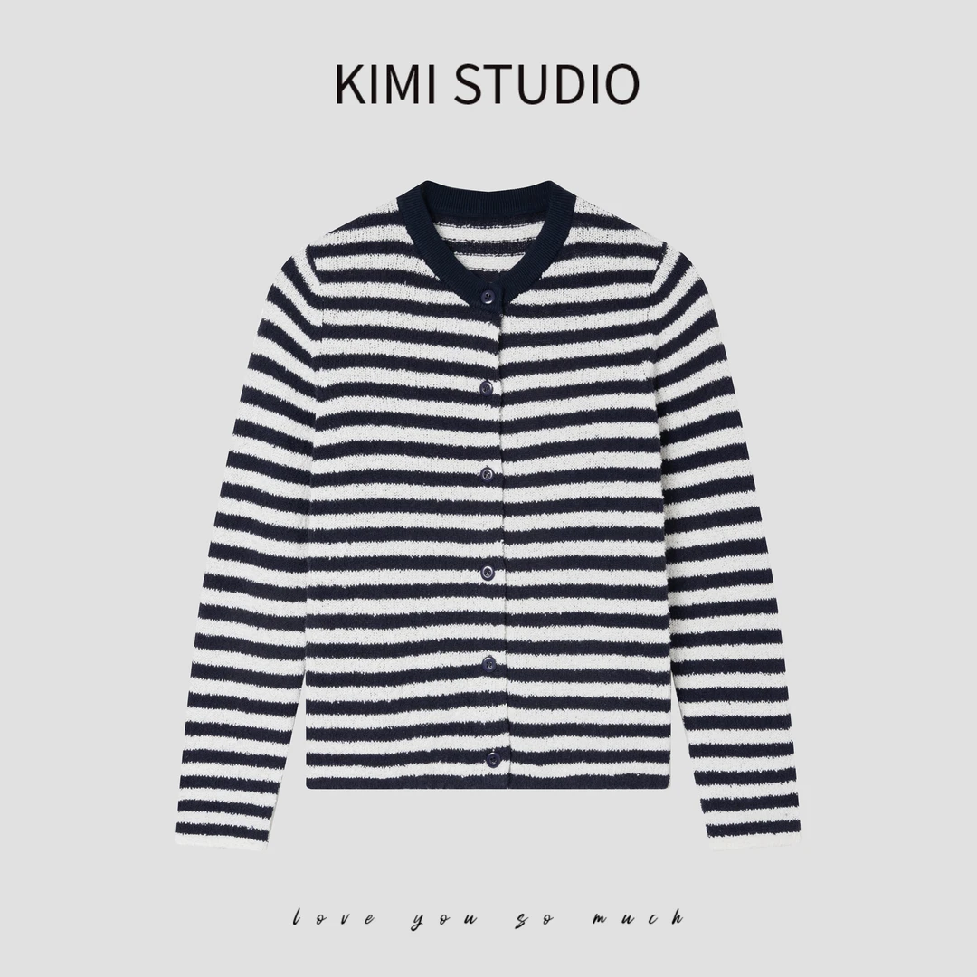 SS251629    100%有机棉颗粒感特殊面料条纹针织开衫