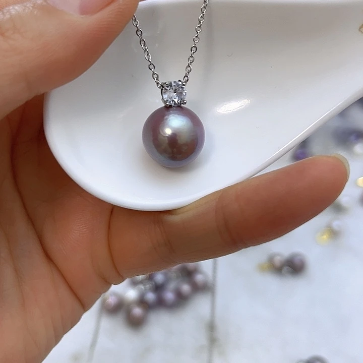 银S925镶嵌淡水珍珠紫珠银色戴妃吊坠