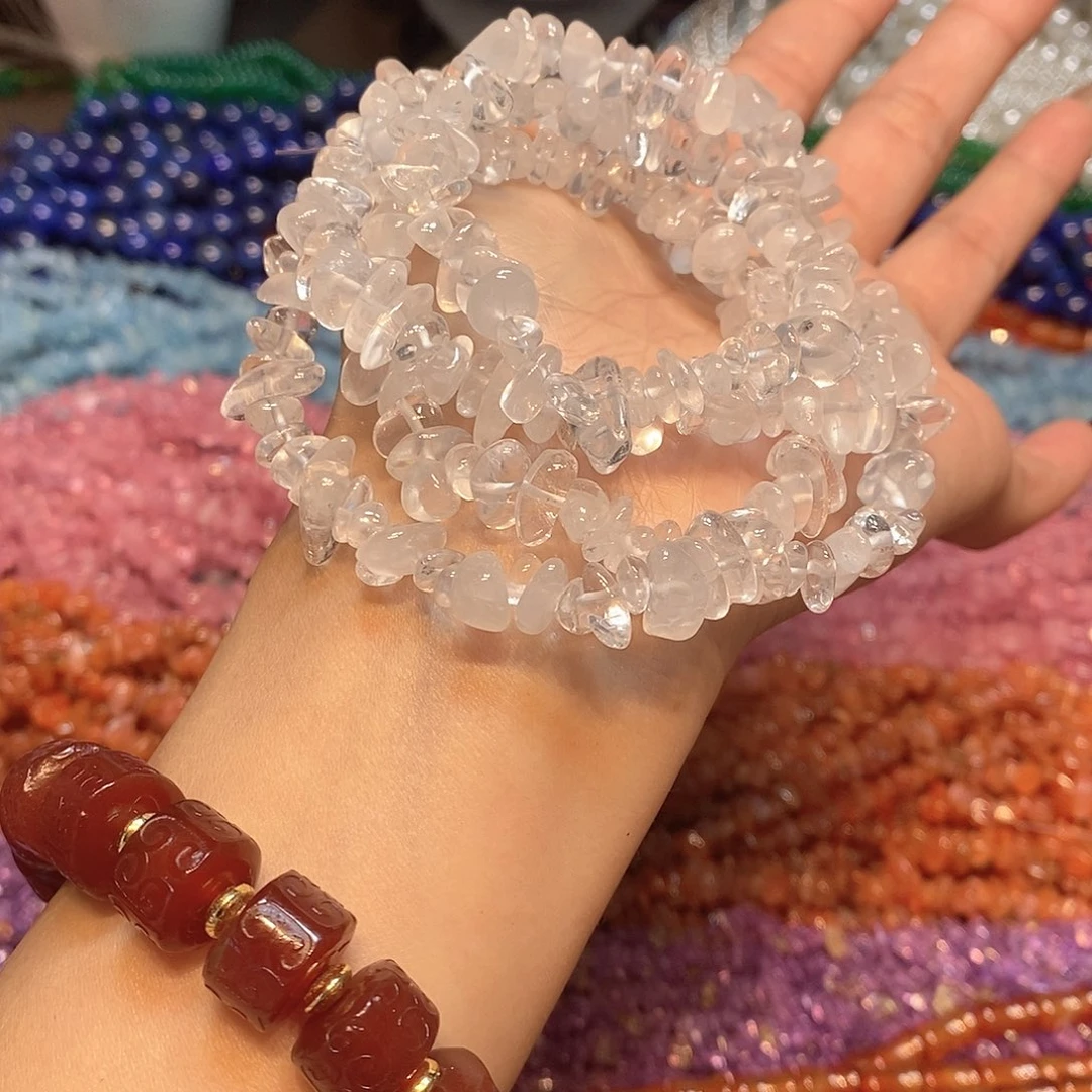 玛瑙/玉髓未镶嵌珠宝半成品天然白水晶绕手4圈