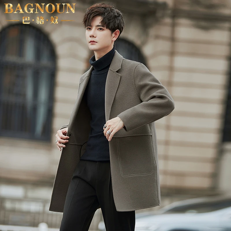巴格奴毛呢大衣男士秋冬季新款时尚轻奢双面呢中长款休闲羊毛外套