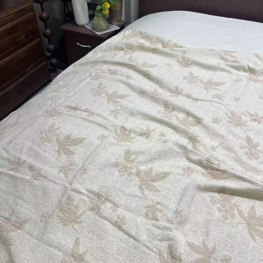 【单人】秋归落叶-汉麻纱布床盖150*200cm