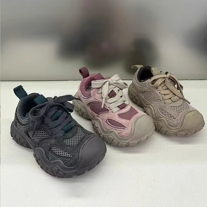 软皮潮流儿童老爹鞋2025春秋季新款男童软底运动鞋女童跑步登山鞋