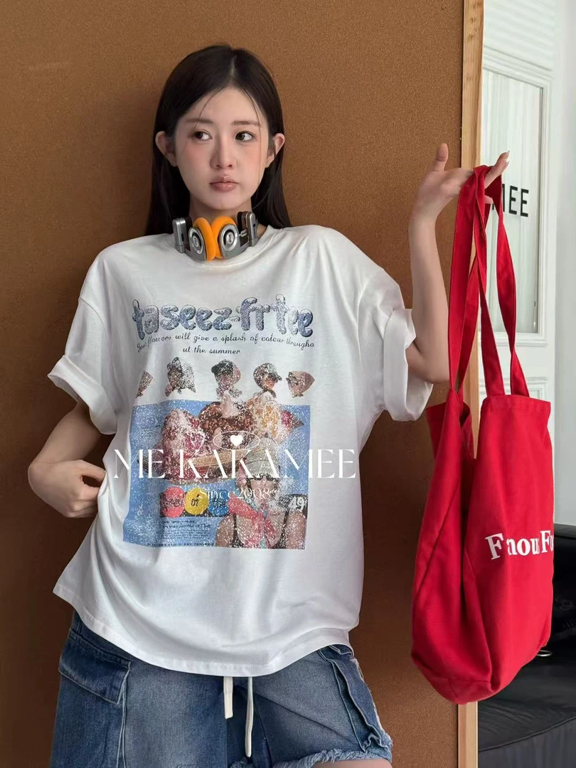 福秒-复古做旧印花！百搭日常短袖上衣（KA3222#）KAKAME