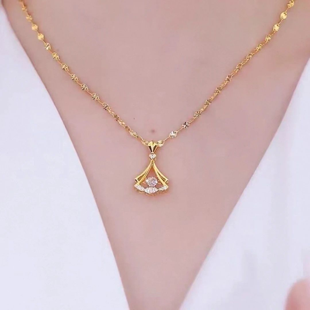 钛钢项链 2755钛钢高级感三生有杏灵动锁骨项链（链长45）