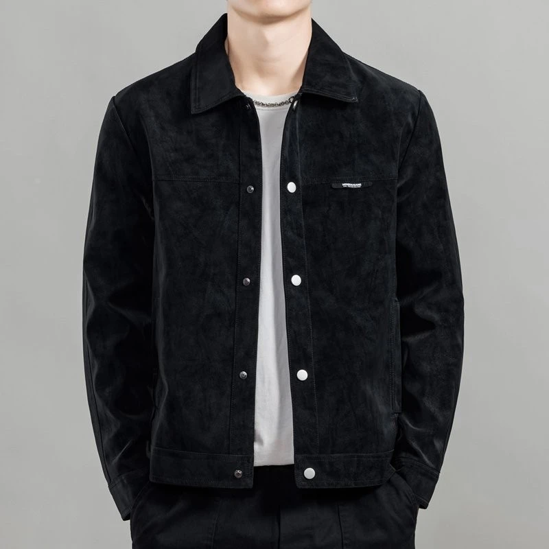 春秋季潮牌男士休闲皮外套青年翻领男装皮夹克高级感皮衣