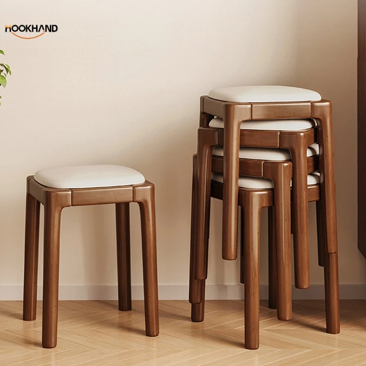 凳子家用可叠放实木小凳子客厅餐桌凳简约高凳子木头方凳软包矮凳