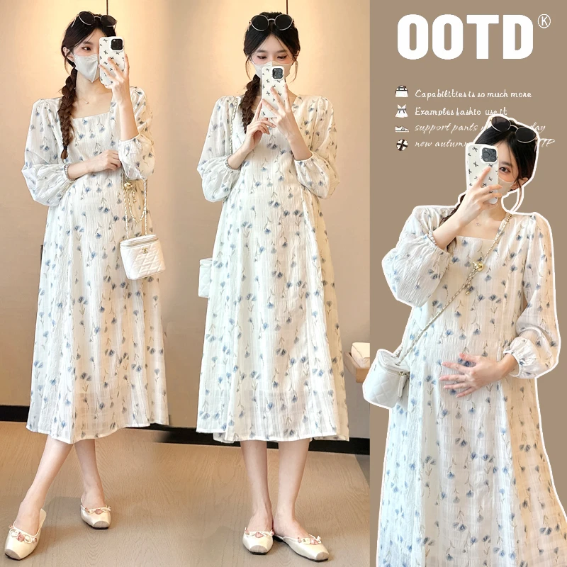 孕妇装2025早秋新款时尚韩系小清新高级感碎花连衣裙显瘦中长款裙