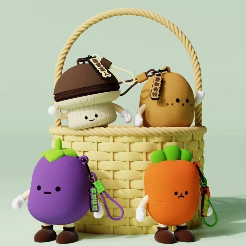 Q版大叔新款立体蔬菜特工队迷你收纳趣味耳机零钱包手机链钥匙扣