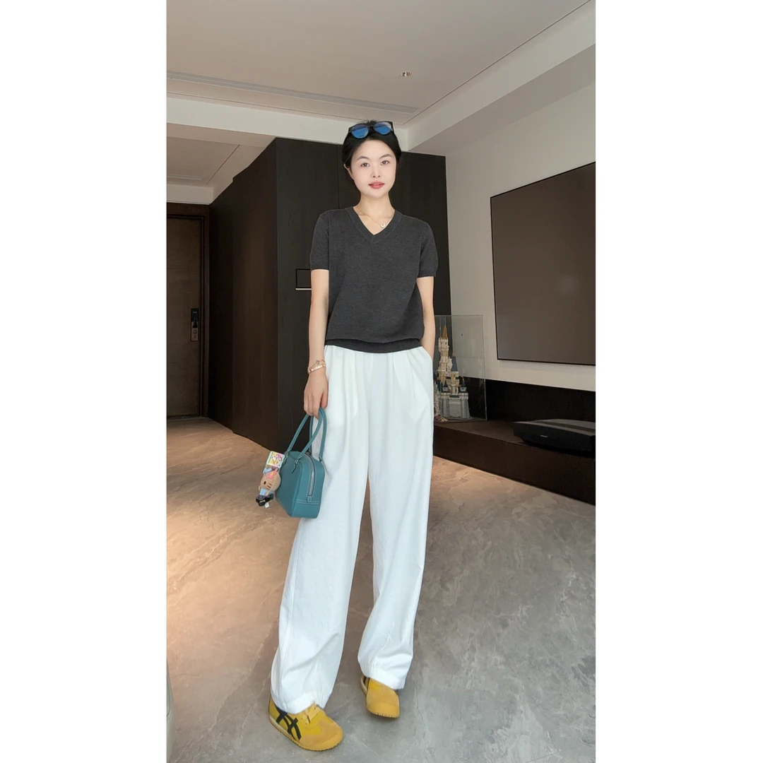 miss muzi“遛弯云朵裤”夏日松弛感清凉垂垂显瘦休闲直筒裤女