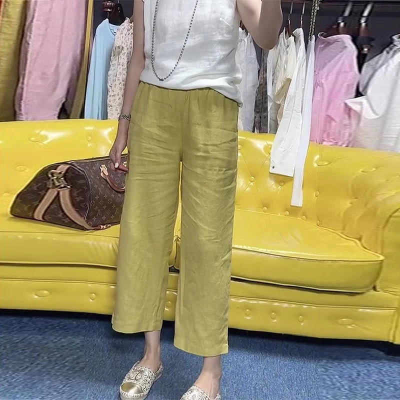 2025夏新款大码八分直筒休闲裤女薄款高腰显瘦梨形身材百搭阔腿裤