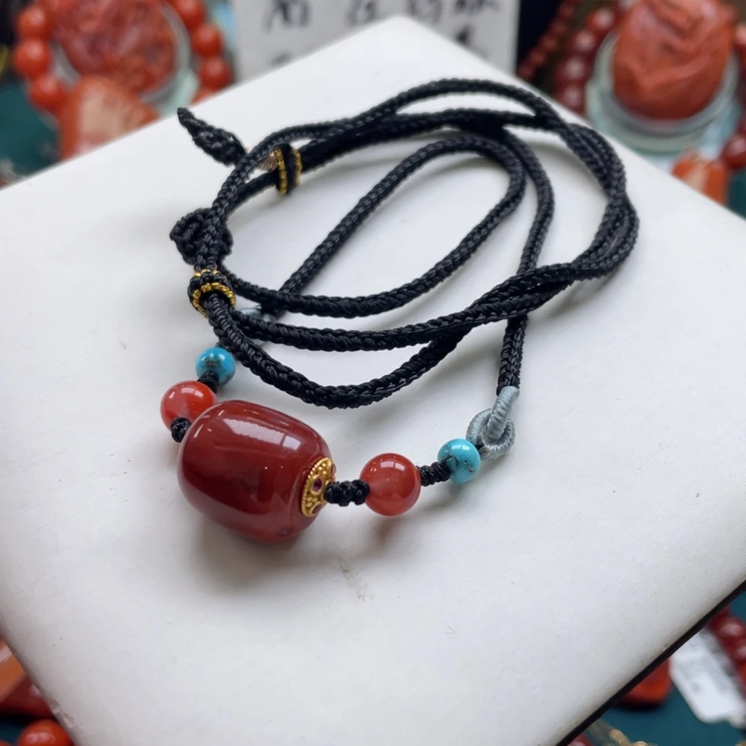 南红玛瑙银S925镶嵌开播福利川料南红牛血红dly手工编织项