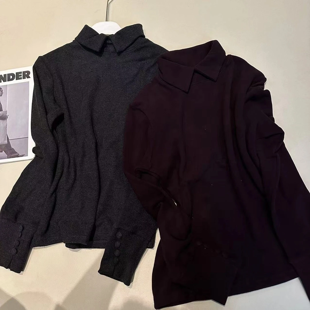 yj-秋冬款高圆领设计感时尚百搭长袖显瘦上衣款女