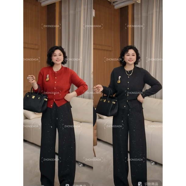 ZHONG大大【】秋冬新款刺绣圆领宽松百搭针织开衫女12310