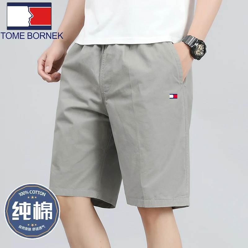 【万针刺绣】正品汤米希凯利夏季男士纯棉休闲短裤高档工装五分裤子
