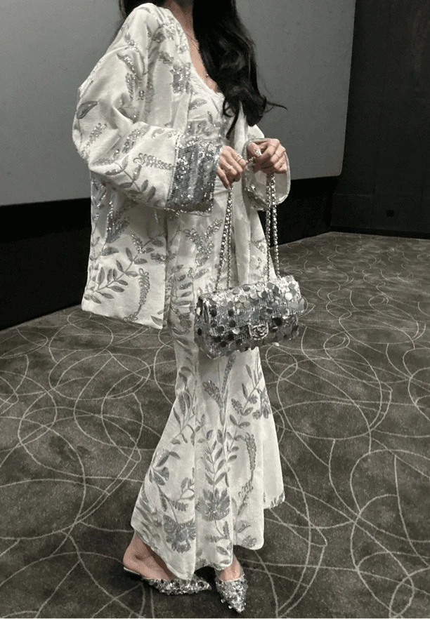 国风春款亮片刺绣外套吊带裙